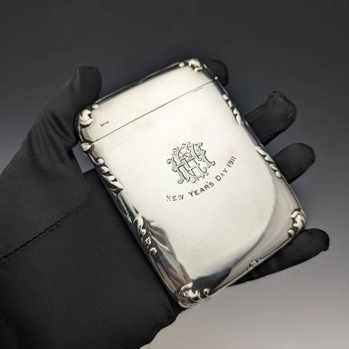 1910 British antique sterling silver mirror finish card case 79g EJ Trevitt